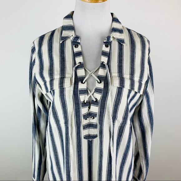 Madewell Striped Lace Up Linen Blend Shirt Dress S - Picture 3 of 12